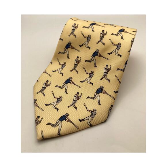 VTG Italian Beaufort 100% Silk Men's Tie-Baseball Yellow 59" Long x 3.75 Wide - Picture 1 of 6